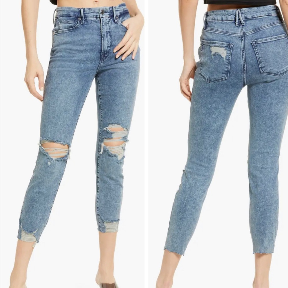 Good American Good Waist Cropped Jeans with Chewed Hem